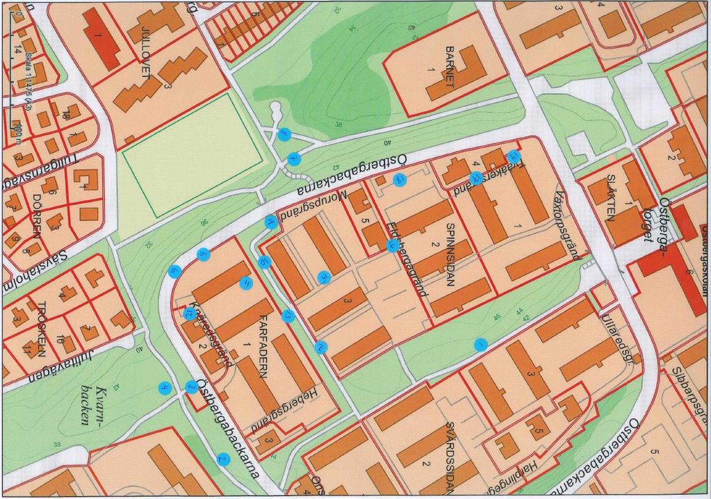 Sida 7 (12) Område 3 Nr Färg Synpunkt 1 Blå Knäckta grenar 2 Blå Beskär tallen och ta in rosbuskaget 3 Blå Tjuvåkning på parkväg mellan