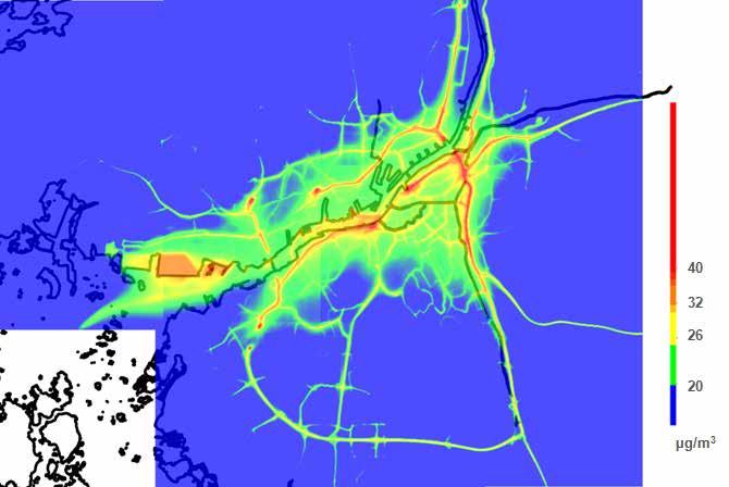 Beräkningar av källbidrag och minskningsscenarier för kvävedioxid i Göteborgsregionen R 2016:18 Figur 1 Årsmedelvärde