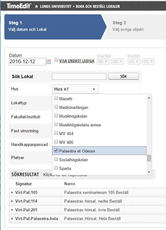 Du får nu fram den lokal du vill boka i sökresultatet under