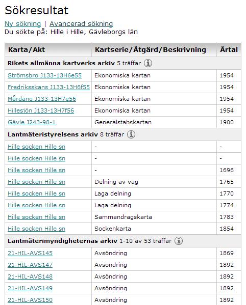 10 av 16 3 Sökresultat Vid Sökning via kartan presenteras resultatet från alla tre arkiven i en träfflista.