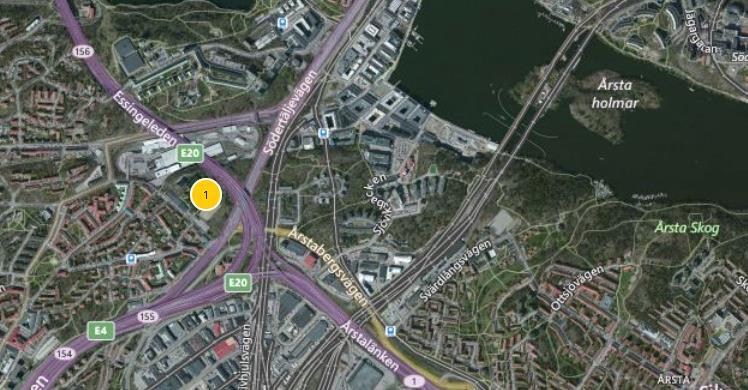 ligger i Årsta, ca 3 km söder om Södermalm och 2 km väster om Globen. Adress saknas. Byggrätten uppgår till ca 95 000 m² BTA bostäder.