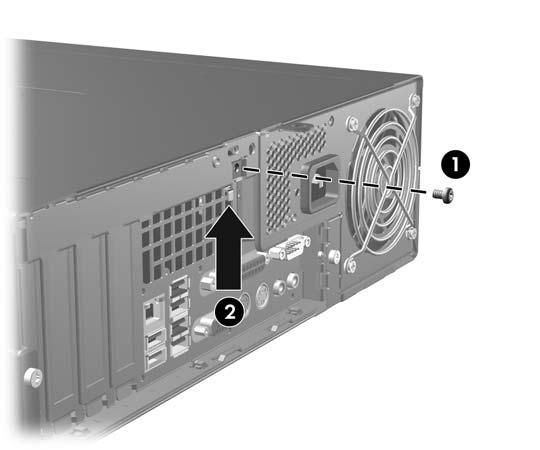 7. Skjut upp och bakåt den metallarm som går runt luftventilgallret (2) för att frigöra Smart Cover Lock från chassit.