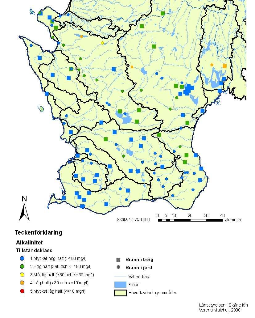 Figur 6. Klassning alkalinitet. Se Naturvårdsverket 1999, Bedömningsgrunder för grundvatten rapport 4915).