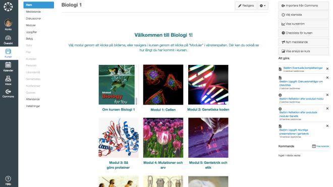 3.3.1 Struktur för olika typer av resurser Vi har skapat kurser i Canvas genom att lägga in material i moduler, där varje modul motsvarar ett kursavsnitt.