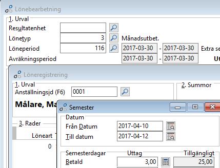 Skapa en ny extra löneperiod för semesterlönen genom att klicka Ny på raden för löneperiod a.