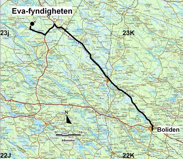 Figur 4. Förslag till transportväg för malm till anrikningsverket i Boliden. 5.4 Behandling av avfall och utsläpp 5.4.1 Uppsamling och behandling av dagvatten och gruvvatten Som redan nämnts kommer gruvområdet i norr att avskiljas med ett skärmdike som avleder tillflödande ytvatten (se Figur 3).