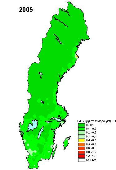 Cd Copperstone As Figur 8. Nedfallet av kadmium och arsenik över Sverige 1975 (vänster) och 2005 (höger) baserat på mossanalyser 5.