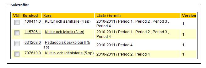 Sök kurser, välj sökord Sökning kan ske enligt kursnamn/målsättning/innehåll Sökning: kultur och samhälle