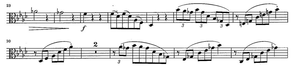 fig. 27 fig. 28 Valen är i linje med instrumentets förutsättningar och passagen klingar starkare och friare i denna oktav. I Henle är takt 92-95 (fig.