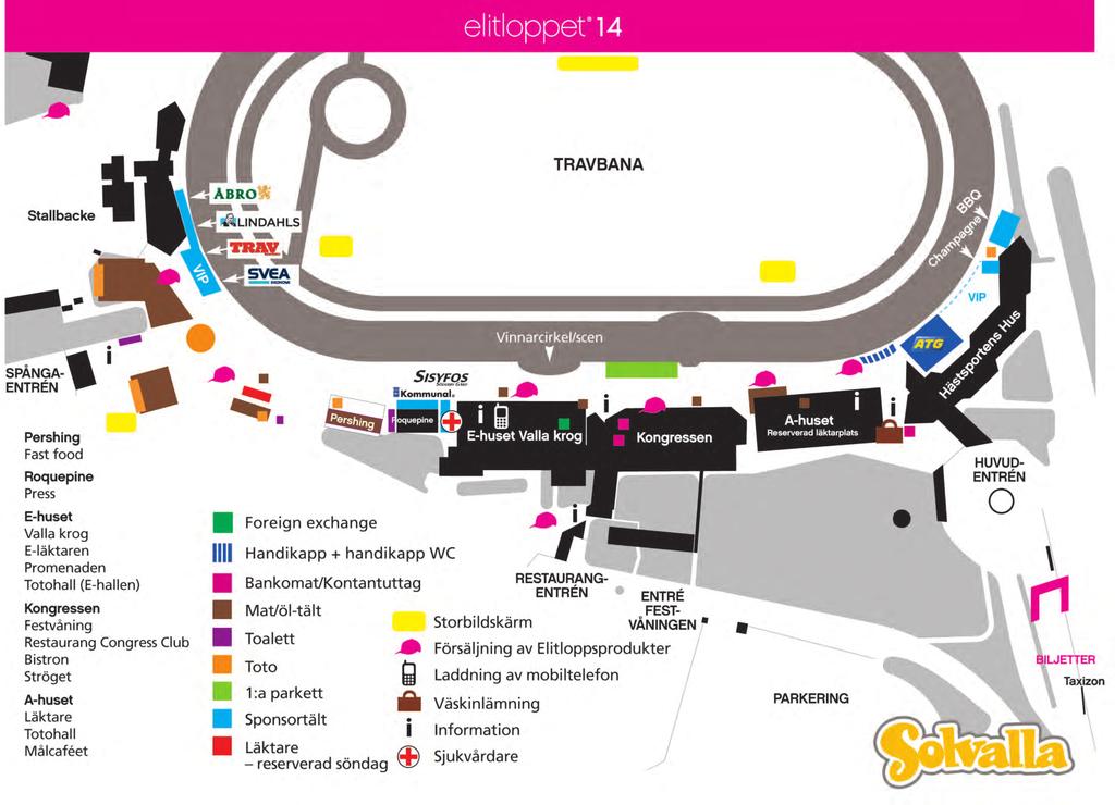 Karta Hitta på Solvalla 8 9 Currency Exchange in E-huset FÖRSTÄRKT BUSSTRAFIK Enklare åka kollektivt under Elitloppet.