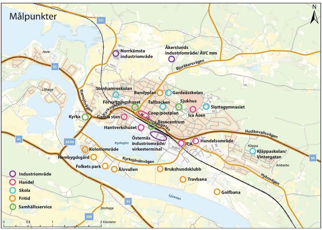 Trafikverkets Åtgärdsvalsstudierapport, 2016 Grön streckad linje: nuvarande sträckning Röd streckad linje: