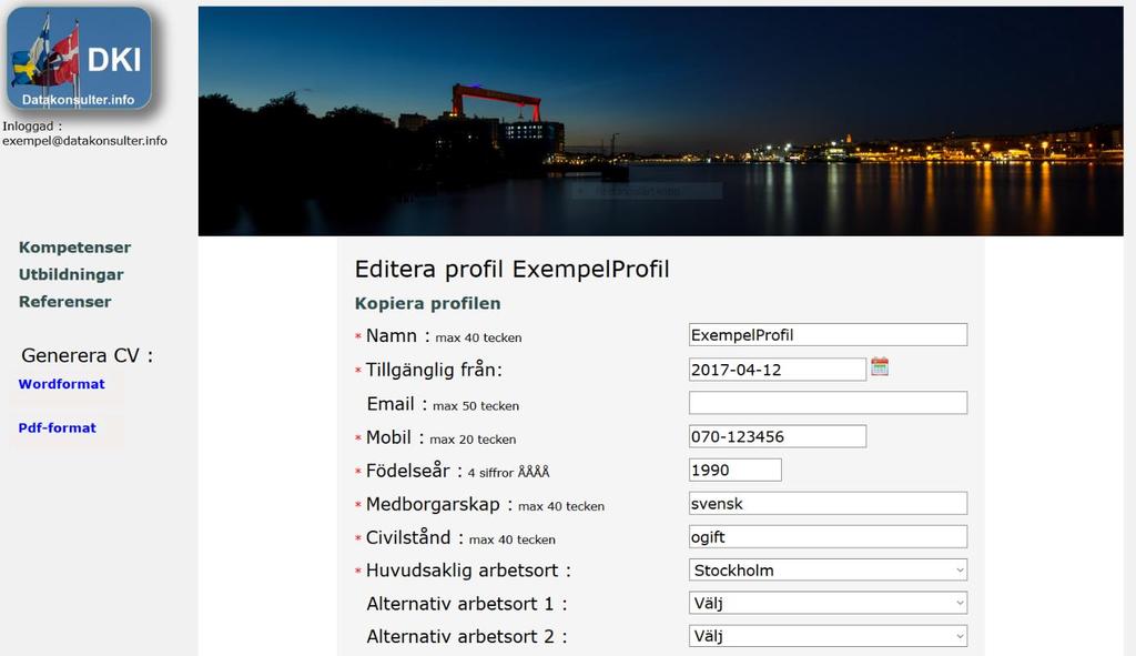 För att visa och editera enskild profil klicka på profilnamnet, som är en länk.