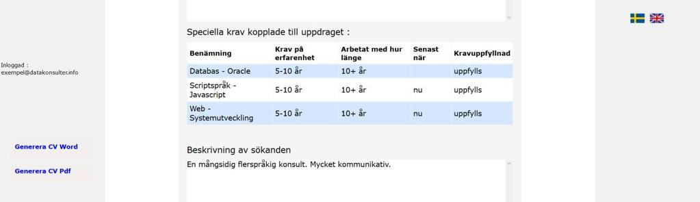 ... Under rubriken Speciella krav kopplade till uppdraget ovan finner du en sammanställning av krav som admin har