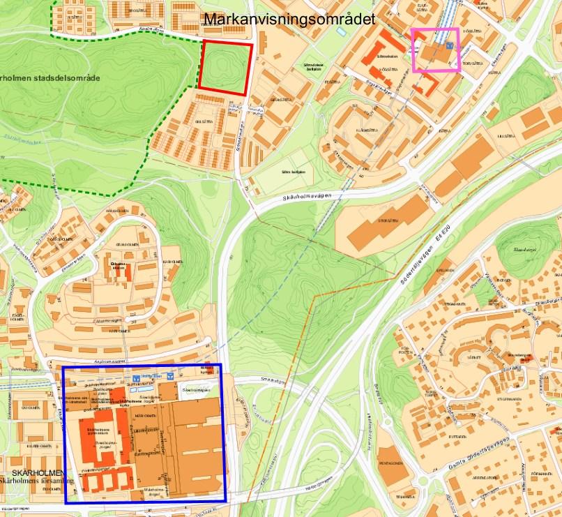 Sida 4 (9) Figur 1. Karta med markanvisningsområdet markerat med röd heldragen linje. Området ligger i direkt anslutning till Sätraskogens naturreservat, vilket är markerat med en grön streckad linje.