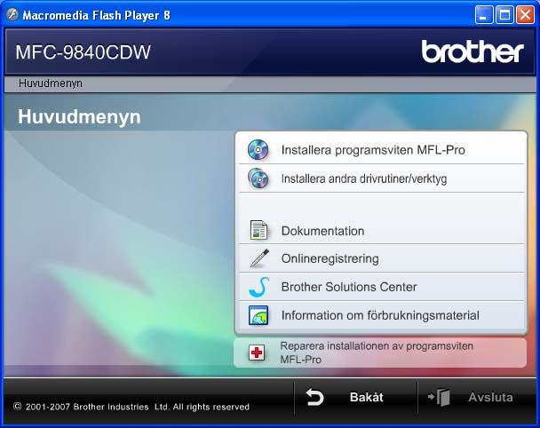 Cd-skivans innehåll MFL-Pro Suite 1 1 Cd-skivans innehåll MFL-Pro Suite Installera programsviten MFL-Pro Du kan installera programmet MFL-Pro Suite och multifunktionsdrivrutinerna.