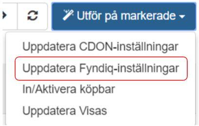 Gå in under fliken produkter för att komma till alla dina produkter som du har importerat. Sedan bockar du i alla produkter som du vill exportera alt.