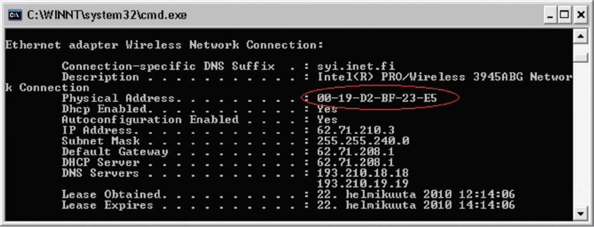DHCP-server på basis av den MAC-adress kunden meddelat. MAC-adress (Media Access Control) är en unik identifierare av nätverkskort i ett Ethernet-nät.