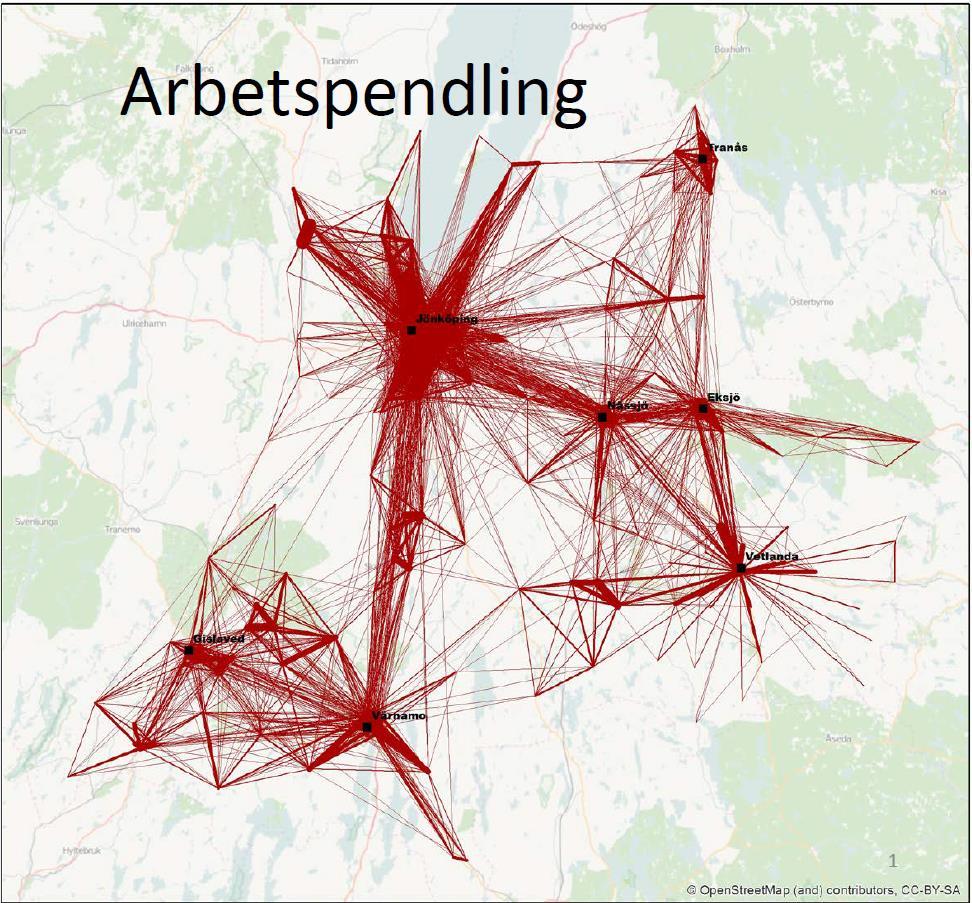 Baserat på andelen av arbetskraften är Aneby, Vaggeryd och Nässjö utpendlingskommuner, medan Gnosjö är den mest utpräglade inpendlingskommunen.