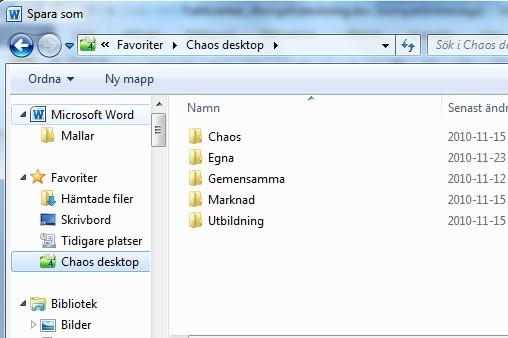 Chaos desktop manual Genvägar till projekt Chaos desktops genvägar till projekt går att nå direkt från din applikations Öppna eller Spara som dialog, till exempel Words Spara som.