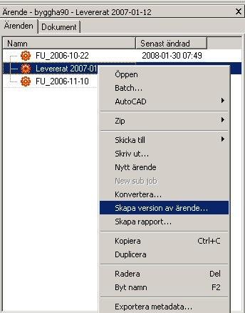 Chaos desktop manual Skapa version Funktionen hjälper användaren att skapa en kopia "version", av de filer som ingår i ett ärende.