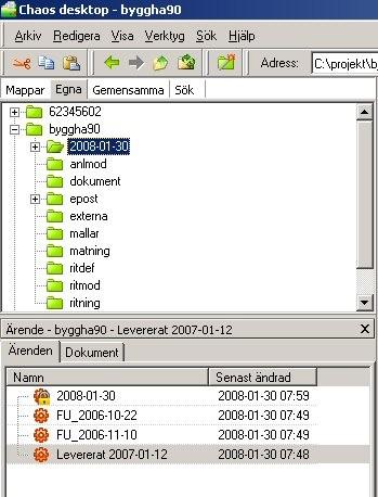 Chaos desktop manual En ny mapp skapades i projektet, den innehåller då en kopia av alla filer i det ärende, som vi skapade en