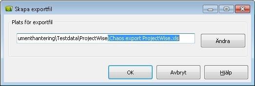 Chaos desktop manual Exportera till ProjectWise Med funktionen Exportera till ProjectWise kan man exportera dokument med metadata från Chaos desktop till ProjectWise.