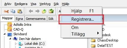 Chaos desktop manual Omregistrering Under hjälpmenyn finns det möjlighet att registrera om licensen. Klicka Hjälp -> Registrera.