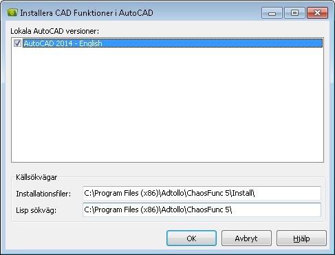 Chaos desktop manual 3. Klicka OK. 4. När du startar din AutoCAD kan du få frågan om du vill ladda acad.lsp med varje ritning, svara ja. Då kommer ChaosFunc alltid att laddas.