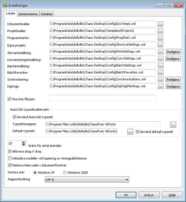 Chaos desktop manual Ange xml-filer och mappar Dokumentmallar: Fil som innehåller de lokala dokumentmallarna. Dokumentmallarna kan sedan adderas och redigeras från Konfiguration - dokumentmallar.