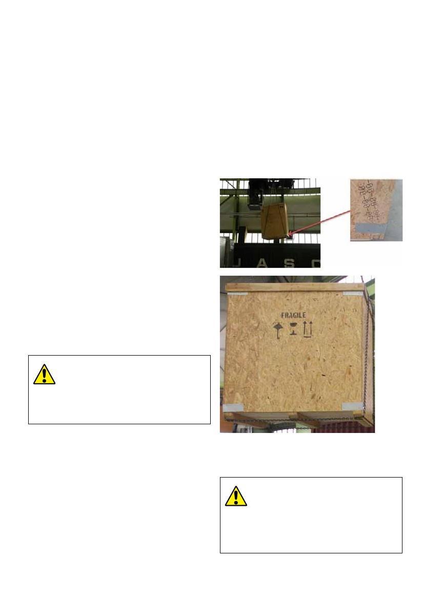 4.5 Mellanlagring Observera nedanstående punkter gällande mellanlagring fig 28. Följ anvisningar med symboler markerade på lådan. Beakta vikt och öppningsvinkeln vid val av lyftselar. 1.