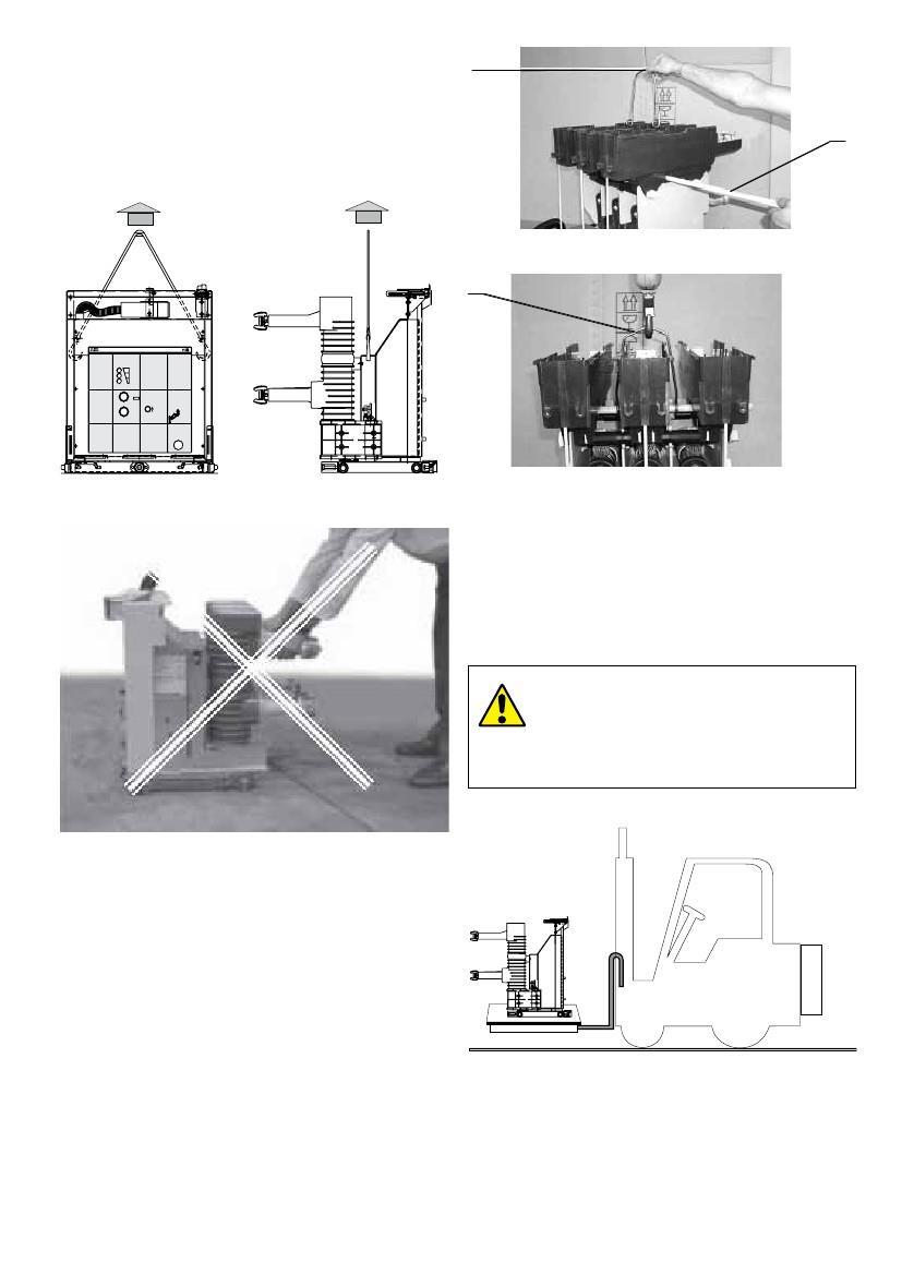 4.6.2.1 Hantering av brytare/kontaktor med kran Brytare Använd lyftöronen på brytaren (fig 33).
