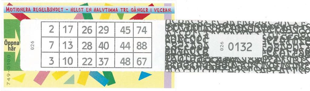 Alla lotterna har en unik kombination av bokstav och tal. Beskrivning Försluten lott med 1 Bingo bricka och 1 bokstav + 1 tal Alla lotterna har en unik kombination av bokstav och tal.