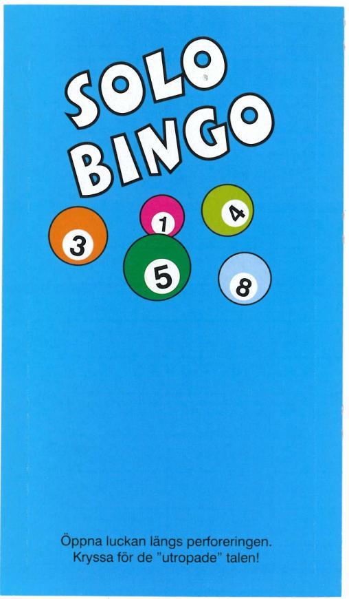 SOLO Bingo 325920 Framsida 35920 Öppnad, dragningstal till vänster.