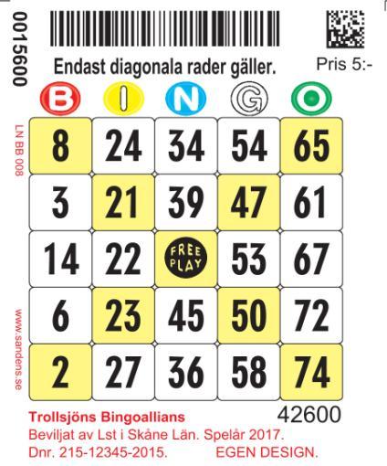 bricka Löpnumrering 1 sats = 3 000 (1 löpnummer per bricka) Bricknummer 1 150 000 Tilltryck 1 tilltryck under brickan (rött) +