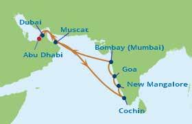 en gång. Vi kryssar under 14 nätter från Abu Dhabi i Förenade Arabemiraten till fyra spännande platser längs Indiens västkust.