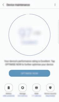 Inställningar Enhetsunderhåll Enhetens underhållssystem ger dig en översikt över statusen på enhetens batteri, lagring, RAM och systemsäkerhet.