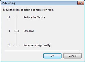 Vid klick på [Compression rate] [Komprimeringsgrad] kan komprimeringsgraden anges i den dialogruta som visas.