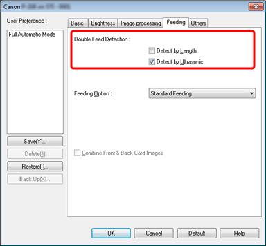Avkänning av att flera sidor matats in samtidigt Markera kryssrutan [Double Feed Detection] [Dubbelmatningsavkänning] på fliken