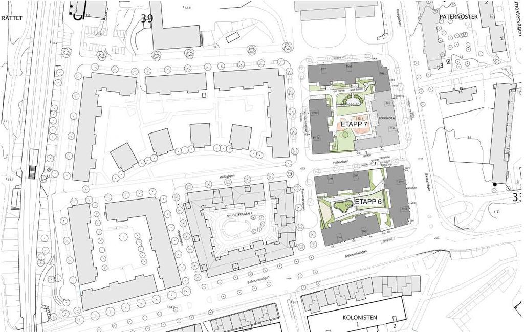 SID 10 (15) Plan över närområdet, tillkommande kvarter är markerat i mörkgrått, Arkitekter Engstrand och Speek AB. Perspektiv mot nordväst, Arkitekter Engstrand och Speek AB.