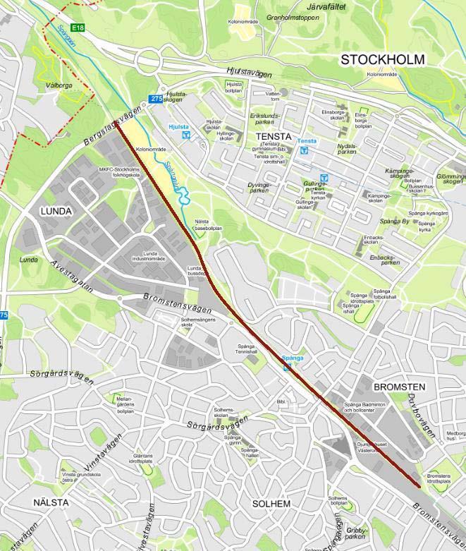 Sida 2 (10) Planområdet följer Mälarbanans sträckning, markerat med rött. Syfte Detaljplanen syftar till att möjliggöra en utbyggnad av Mälarbanan inom sträckan Spånga till Barkarby (Järfälla kommun).