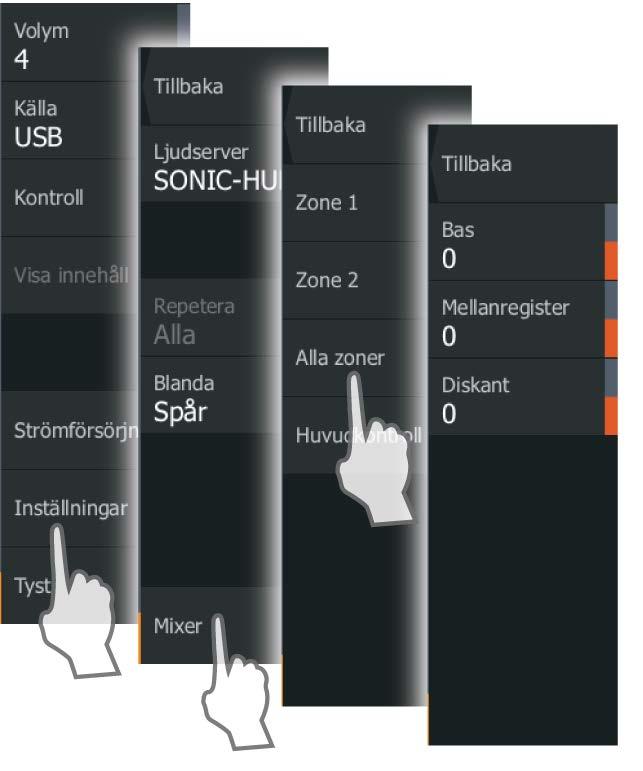 Vilka alternativ som är tillgängliga beror på den aktiva ljudenheten.