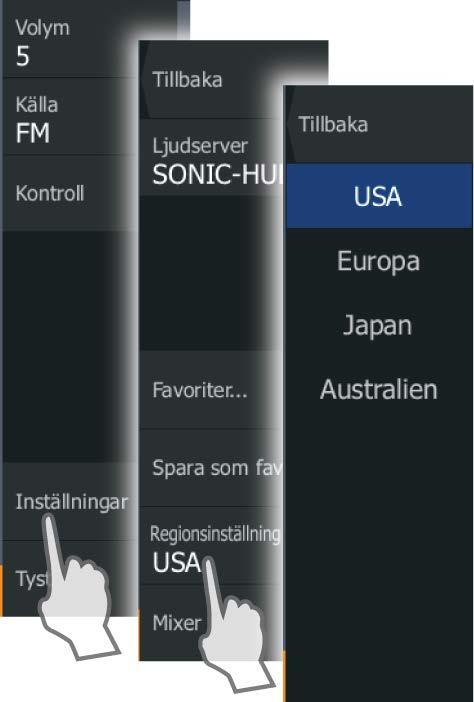 Externa källor AUX och AUX 2 (märkta AUX och SAT IN på SonicHub) kan användas för Sirius radio och externa ljudenheter med stöd för RCA-kontakter.