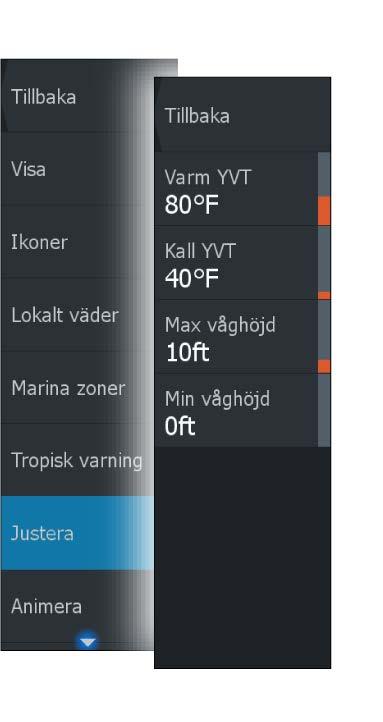 Du kan välja en marin zon på ett sjökort för att se prognosen. Du kan även välja en marin zon som din aktuella intressanta zon och få ett larm om vädervarningar i den zonen.