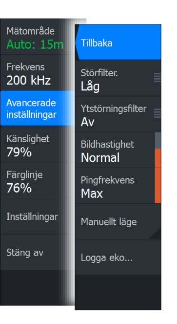 vertikala linjer. Ställ in en givare på ett frekvensområde (t.ex. Medium CHIRP) och den andra givaren på ett annat frekvensområde (t.ex. hög CHIRP) genom att använda alternativet för frekvensmeny för att undvika detta.