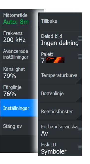 Du kan välja upp till 8x zoom från listrutan, med knapparna +/- eller med zoomknapparna (+ eller -). Zoomområdeslinjerna till höger på displayen visar det område som förstoras.