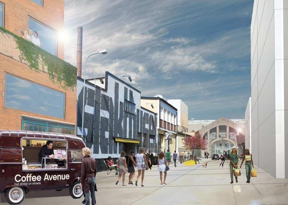 Sida 25 (127) Illustration över hur hus 27 (Hjälpslaktaren 4) genom ett delvis bevarande kan ta tillvara kulturvärden och på samma gång möjliggöra ny bebyggelse.
