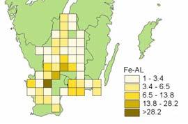 För samtliga undersökta matjordsprov i södra Sverige (209) vare medianhalterna: Matjord Alv P-AL