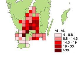 2,1 - Lerhalt (%) 6,0 - Järn och aluminiumhalterna ökade generellt med jordens mullhalt.