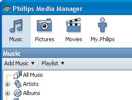Klar att användas A Dela innehåll på datorn 1. Klicka på Start.. Antingen - klicka på Program, Eller - klicka på Alla program.. Klicka på Philips Media Manager. 4. Klicka på Philips Media Manager. 5.