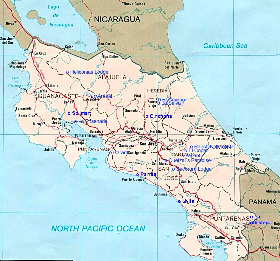 Costa Rica Karta över Costa Rica.